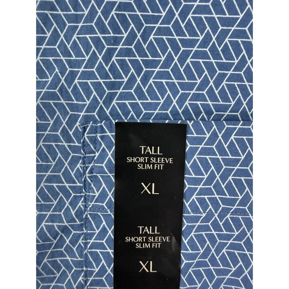 Banana Republic Shirt Mens XLT Blue Geometric Short Sleeve Button Front Slim New
